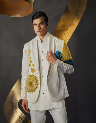 Jatin Malik-White Petals Gala Ivory Blazer Set-INDIASPOPUP.COM