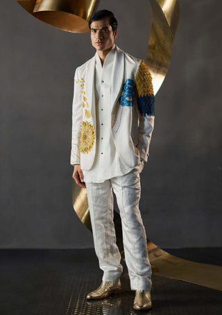 Jatin Malik-White Petals Gala Ivory Blazer Set-INDIASPOPUP.COM