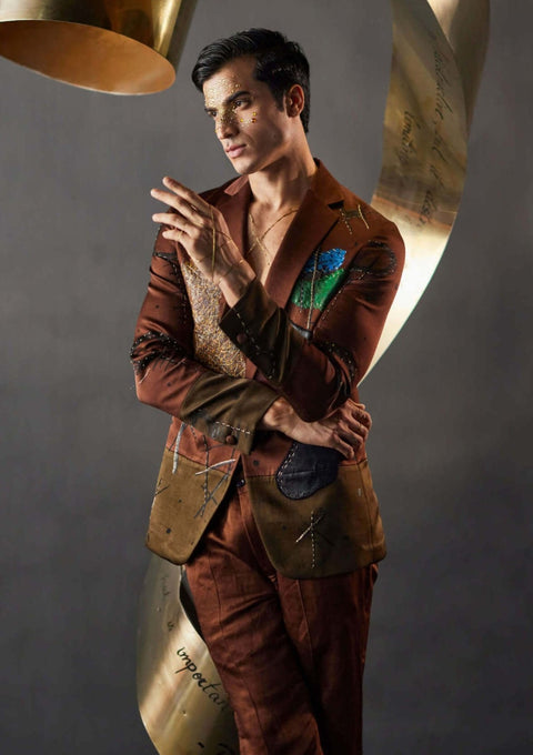 Olive brown blazer and trousers
