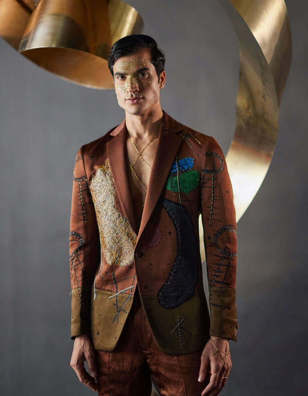 Olive brown blazer and trousers