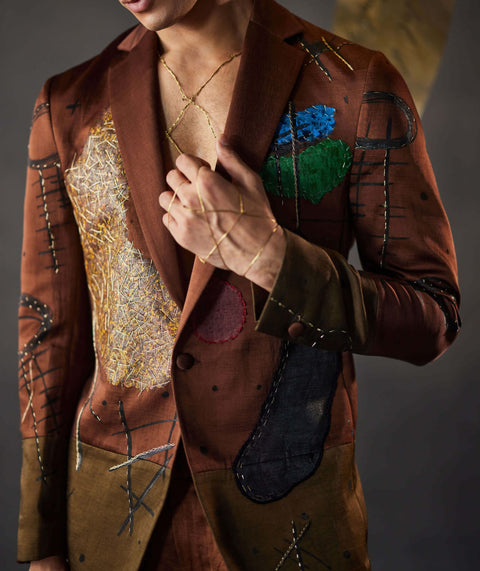 Olive brown blazer and trousers