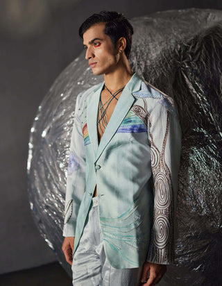 Jatin Malik-Silver And Sky Blue Overshirt And Trouser-INDIASPOPUP.COM