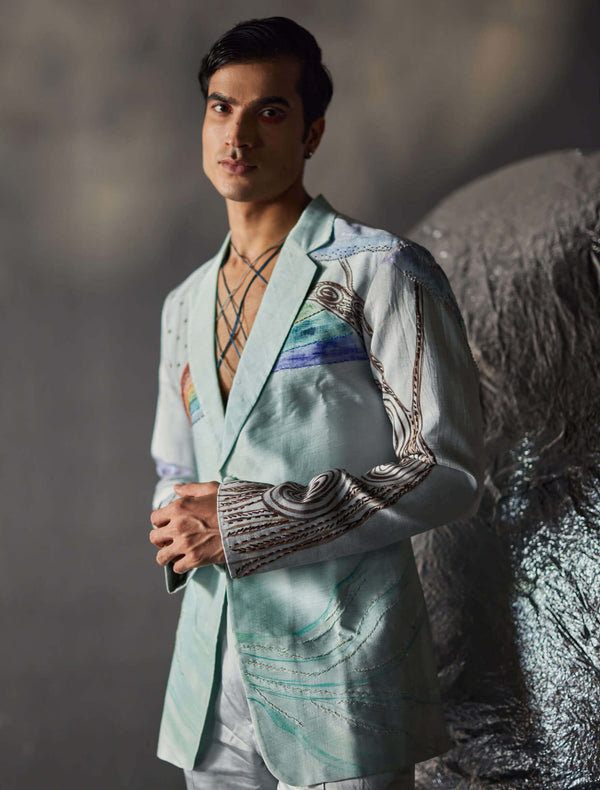 Silver and sky blue overshirt and trouser