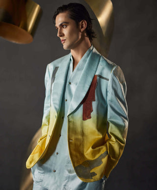 Jatin Malik-Sky Blue And Yellow Overshirt And Trouser Set-INDIASPOPUP.COM
