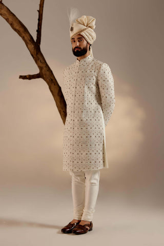Jatin Malik-Albino White Sherwani Set-INDIASPOPUP.COM