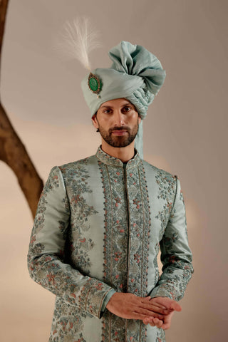 Jatin Malik-Chateau Grey Bloom Sherwani Set-INDIASPOPUP.COM