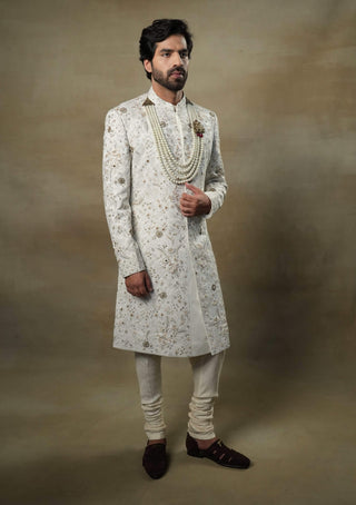 Jatin Malik-Ivory And Gold Sherwani Set-INDIASPOPUP.COM