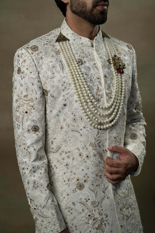 Jatin Malik-Ivory And Gold Sherwani Set-INDIASPOPUP.COM