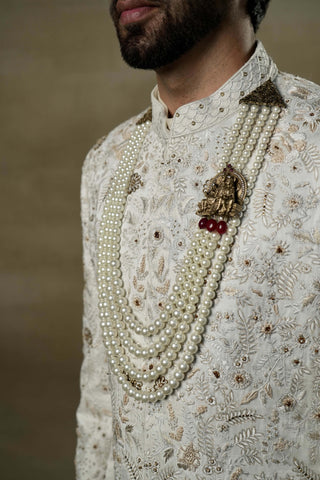 Jatin Malik-Ivory And Gold Sherwani Set-INDIASPOPUP.COM