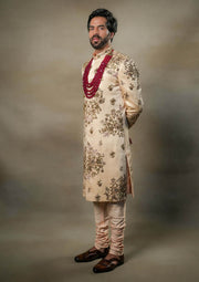 Jatin Malik-Frosted Almond Sherwani Set-INDIASPOPUP.COM
