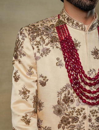 Jatin Malik-Frosted Almond Sherwani Set-INDIASPOPUP.COM