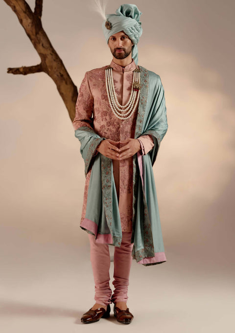 Orchid pink linen silk sherwani set