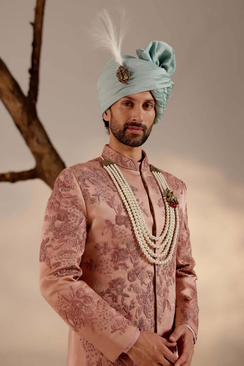 Orchid pink linen silk sherwani set