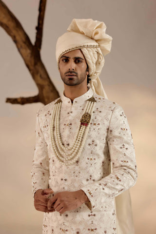 Jatin Malik-Jamawar White Sherwani Set-INDIASPOPUP.COM