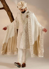 Albino white linen silk sherwani set