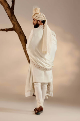 Jatin Malik-Albino White Linen Silk Sherwani Set-INDIASPOPUP.COM