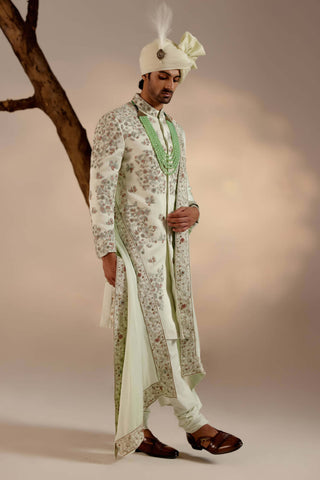 Jatin Malik-Hazy Blue Linen Silk Sherwani Set-INDIASPOPUP.COM