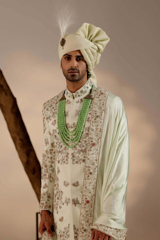 Jatin Malik-Hazy Blue Linen Silk Sherwani Set-INDIASPOPUP.COM
