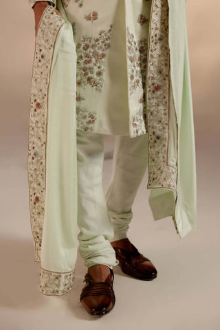 Jatin Malik-Hazy Blue Linen Silk Sherwani Set-INDIASPOPUP.COM