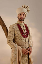 Jatin Malik-Sandune Linen Silk Sherwani Set-INDIASPOPUP.COM
