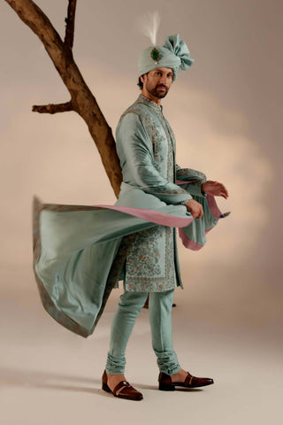 Jatin Malik-Chateau Grey Linen Silk Sherwani Set-INDIASPOPUP.COM