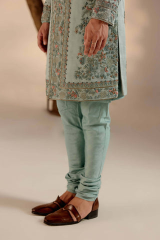 Jatin Malik-Chateau Grey Linen Silk Sherwani Set-INDIASPOPUP.COM