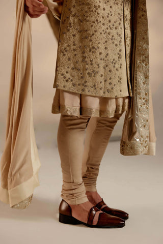 Jatin Malik-Sandune Linen Silk Sherwani Set-INDIASPOPUP.COM