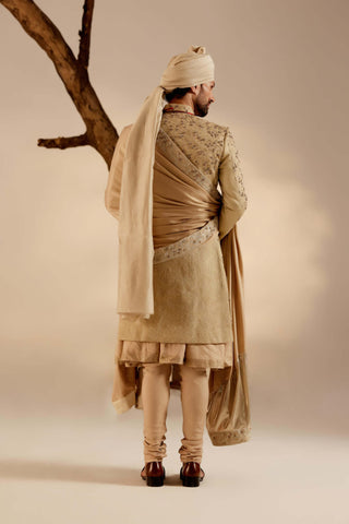 Jatin Malik-Sandune Linen Silk Sherwani Set-INDIASPOPUP.COM