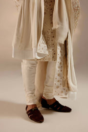 Jatin Malik-Butter Cream Linen Silk Sherwani Set-INDIASPOPUP.COM