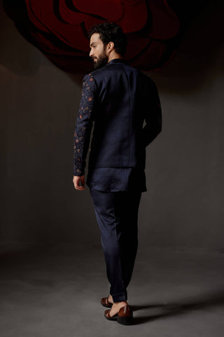 Jatin Malik-Midnight Blue Short Jacket And Kurta Set-INDIASPOPUP.COM