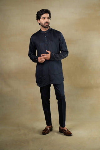 Jatin Malik-Midnight Blue Short Jacket And Kurta Set-INDIASPOPUP.COM