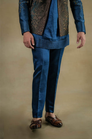 Jatin Malik-Teal & Brown Short Jacket And Kurta Set-INDIASPOPUP.COM