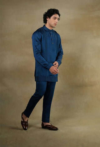 Jatin Malik-Teal & Brown Short Jacket And Kurta Set-INDIASPOPUP.COM