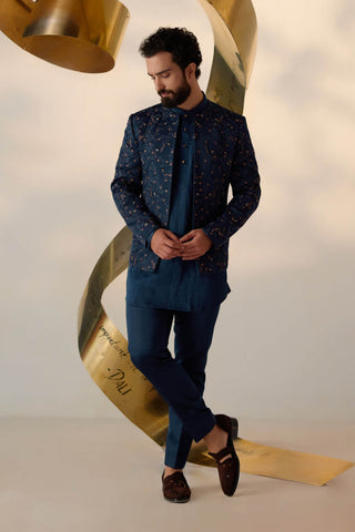 Jatin Malik-Beryl Blue Short Jacket And Kurta Set-INDIASPOPUP.COM