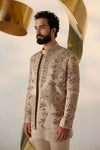 Sand grey short jacket kurta set