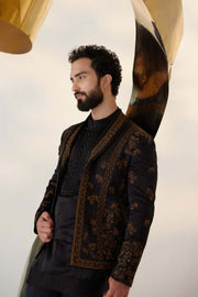 Black & gold short jacket and kurta set