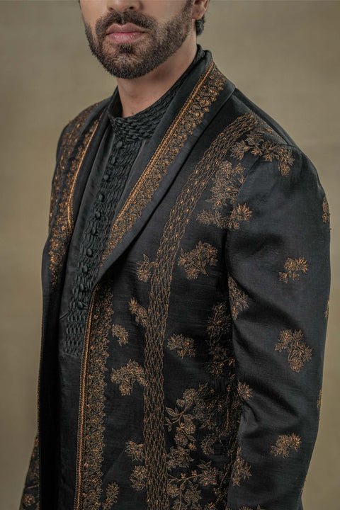 Black & gold short jacket and kurta set