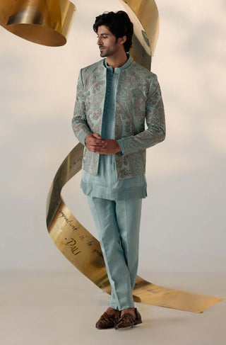 Jatin Malik-Chateau Grey Delight Short Jacket And Kurta Set-INDIASPOPUP.COM