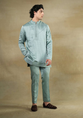 Jatin Malik-Chateau Grey Delight Short Jacket And Kurta Set-INDIASPOPUP.COM