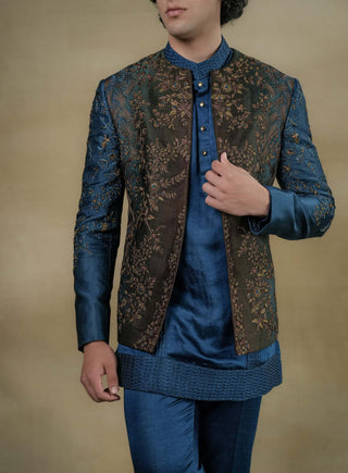 Jatin Malik-Teal Ombre Short Kurta And Trousers-INDIASPOPUP.COM