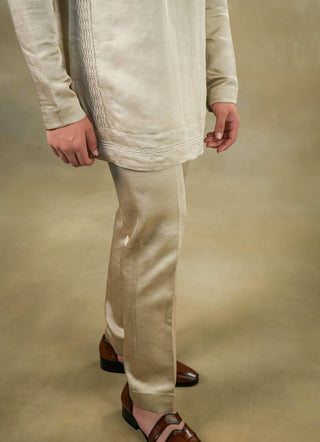 Jatin Malik-Sand Grey Short Kurta And Trousers-INDIASPOPUP.COM