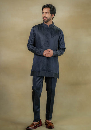 Jatin Malik-Midnight Blue Short Kurta And Trousers-INDIASPOPUP.COM