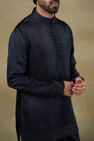 Jatin Malik-Midnight Blue Short Kurta And Trousers-INDIASPOPUP.COM