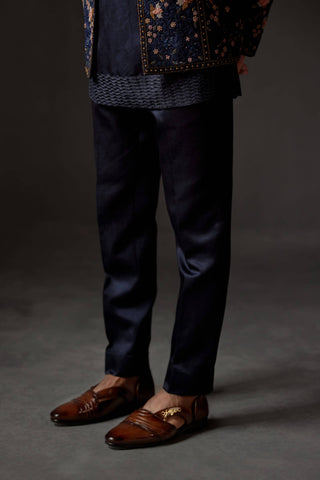 Jatin Malik-Midnight Blue Short Kurta And Trousers-INDIASPOPUP.COM