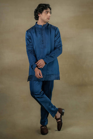 Jatin Malik-Teal Blue Short Kurta And Trousers-INDIASPOPUP.COM