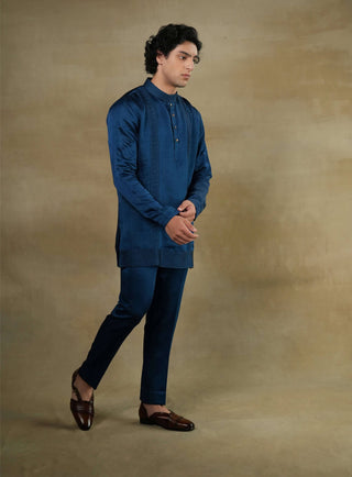 Jatin Malik-Teal Blue Short Kurta And Trousers-INDIASPOPUP.COM