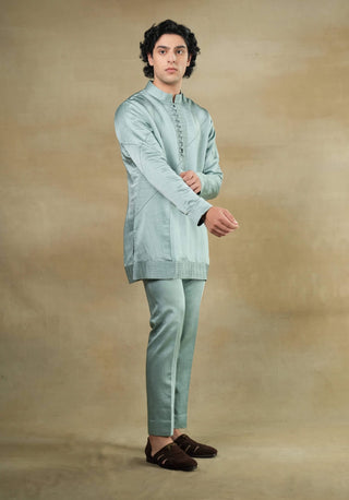 Jatin Malik-Chateau Grey Short Kurta And Trousers-INDIASPOPUP.COM