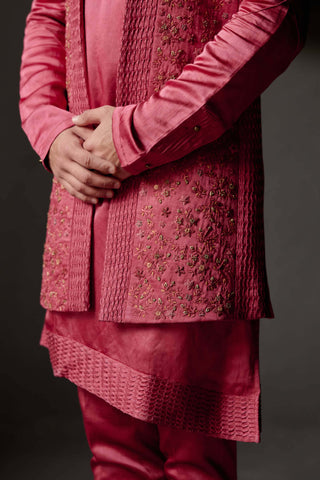 Jatin Malik-Scarlet Red Shrug And Kurta Set-INDIASPOPUP.COM