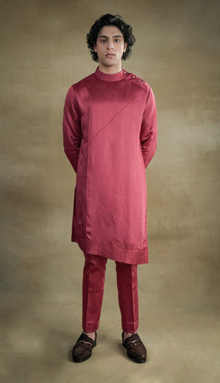 Jatin Malik-Scarlet Red Shrug And Kurta Set-INDIASPOPUP.COM