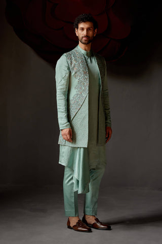 Jatin Malik-Smokey Grey Pallid Shrug And Kurta Set-INDIASPOPUP.COM